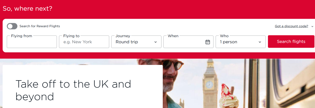 Virgin Atlantic Flight using Student Discount Codes